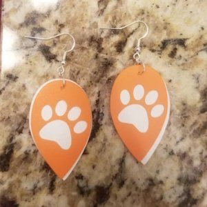 Handmade Clemson University South Carolina Orange and White Paw Earrings
